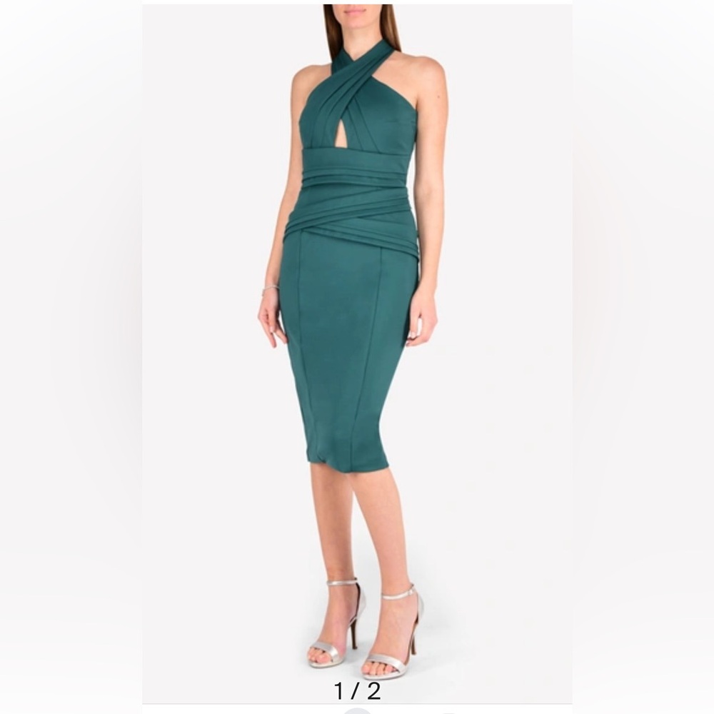 Rachel Gilbert Sabelle Crossover Sheath Dress Green US 8